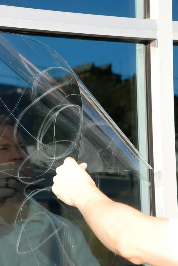 Film application on commercial window