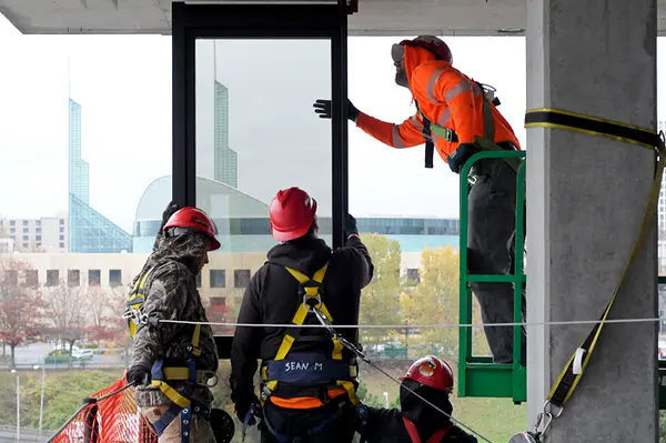 Glass installation crew
